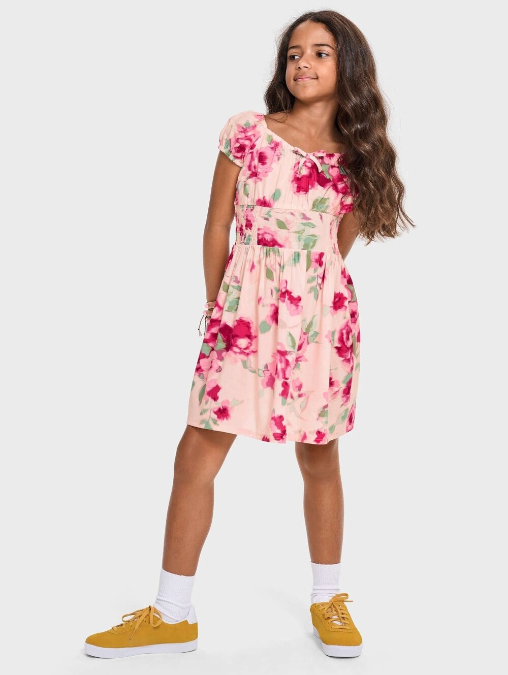 NWT The Children Place Floral Smocked Waist Dress - Pink & Mint - L 10/12